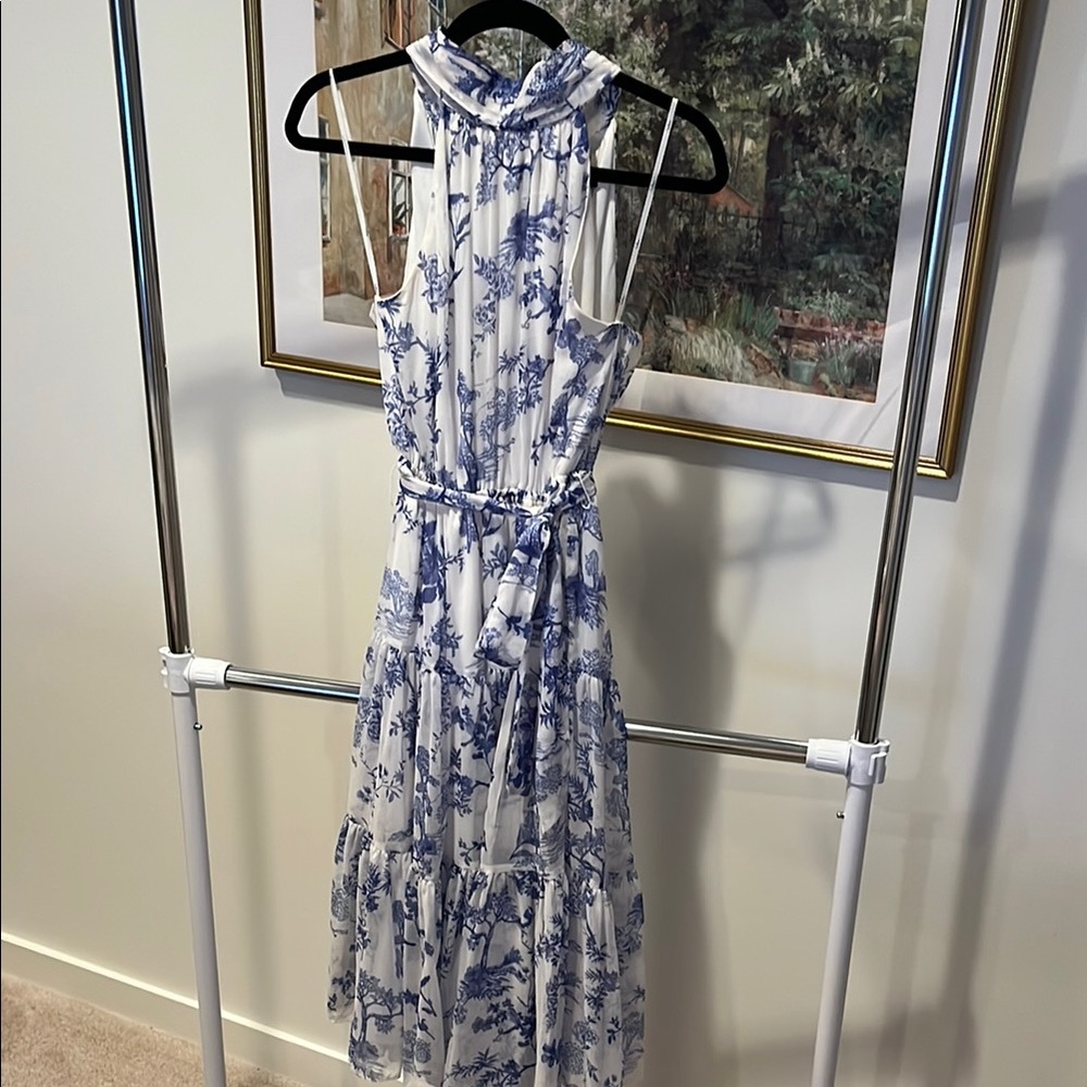 Lulu's White and Blue Ruffled Tie Front Sundress